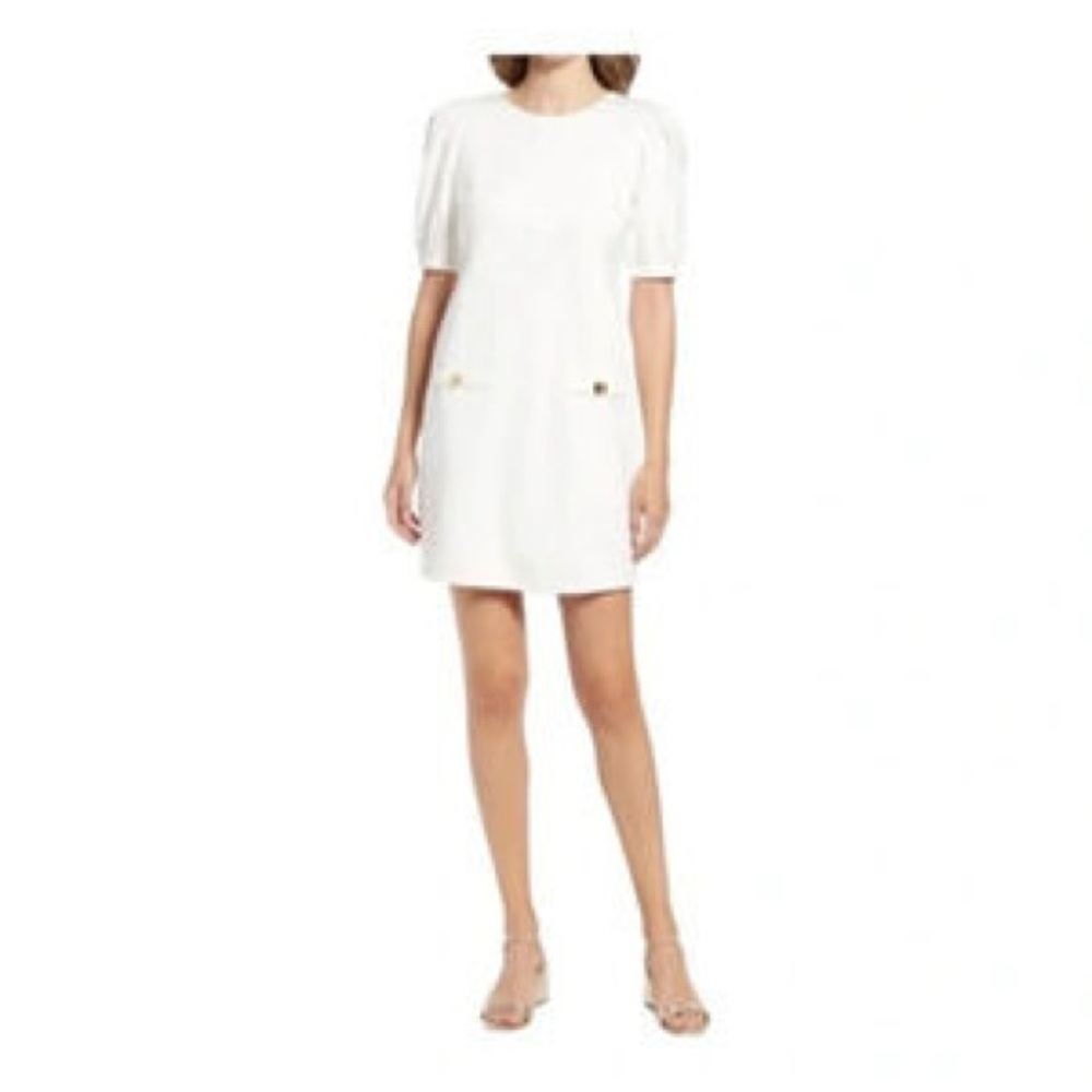 Eliza J White Puff Sleeve Mini Shift Dress